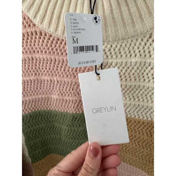 NWT GREYLIN Gwen Patchwork Knit Mock Neck Colorblock Fall Sweater Medium - Picture 4 of 7